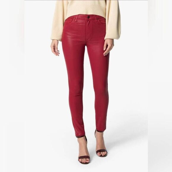 Joe's The Charlie High Rise Coated Ankle Skinny Denim Jeans Ruby Red Size 24 NWT - Picture 1 of 10